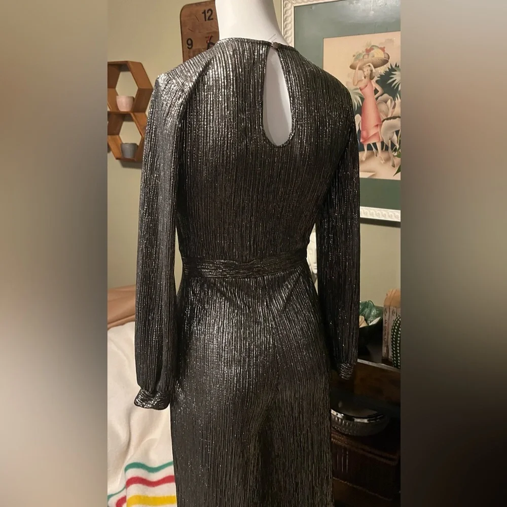Anthropology Uptown Jumpsuit Elegant Silver Jumpsuit - Picture 7 of 9